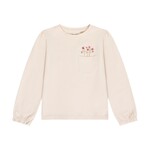 Minymo MINYMO - T-shirt à manches longues beige avec poche et broderies de fleurs