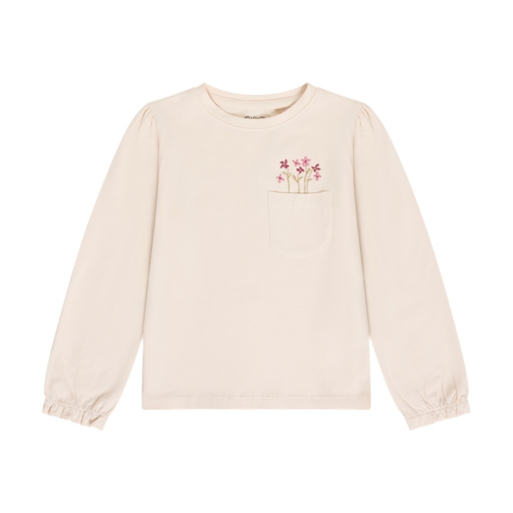 Minymo MINYMO - T-shirt à manches longues beige avec poche et broderies de fleurs