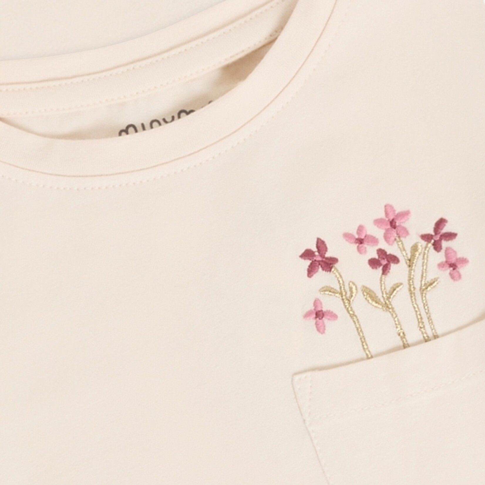 Minymo MINYMO - T-shirt à manches longues beige avec poche et broderies de fleurs