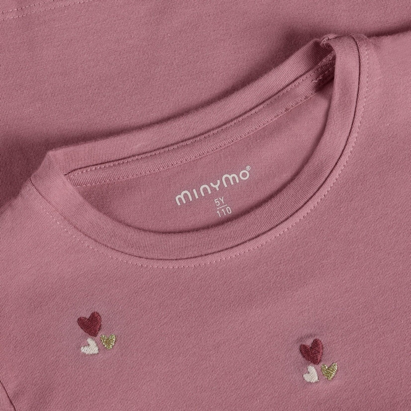 Minymo MINYMO - Dark pink long-sleeved T-shirt with heart embroidery and slightly puffed shoulders