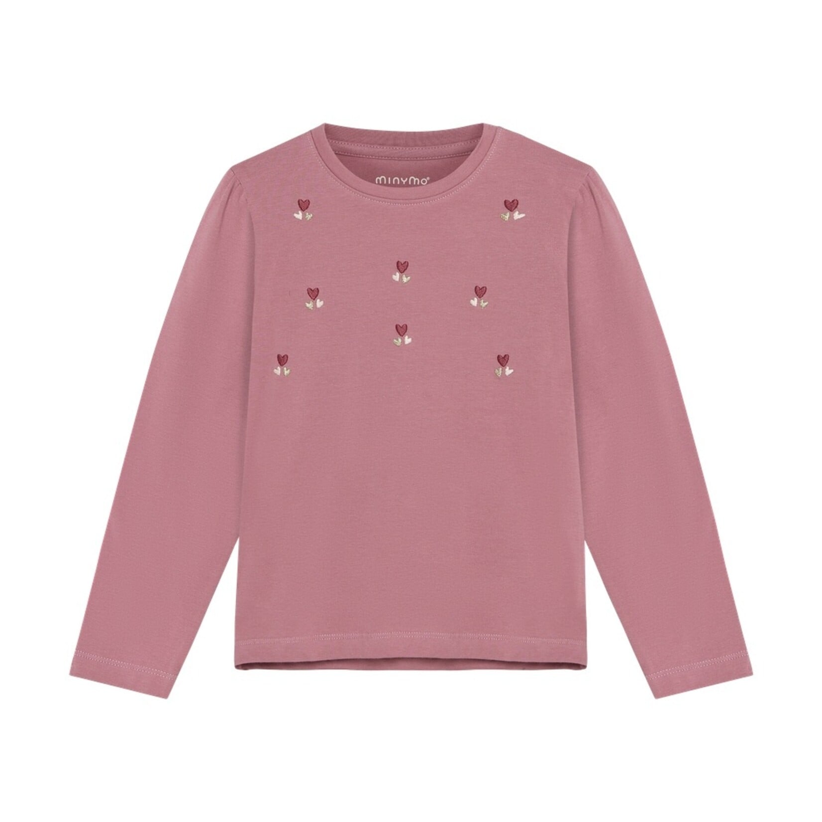Minymo MINYMO - Dark pink long-sleeved T-shirt with heart embroidery and slightly puffed shoulders