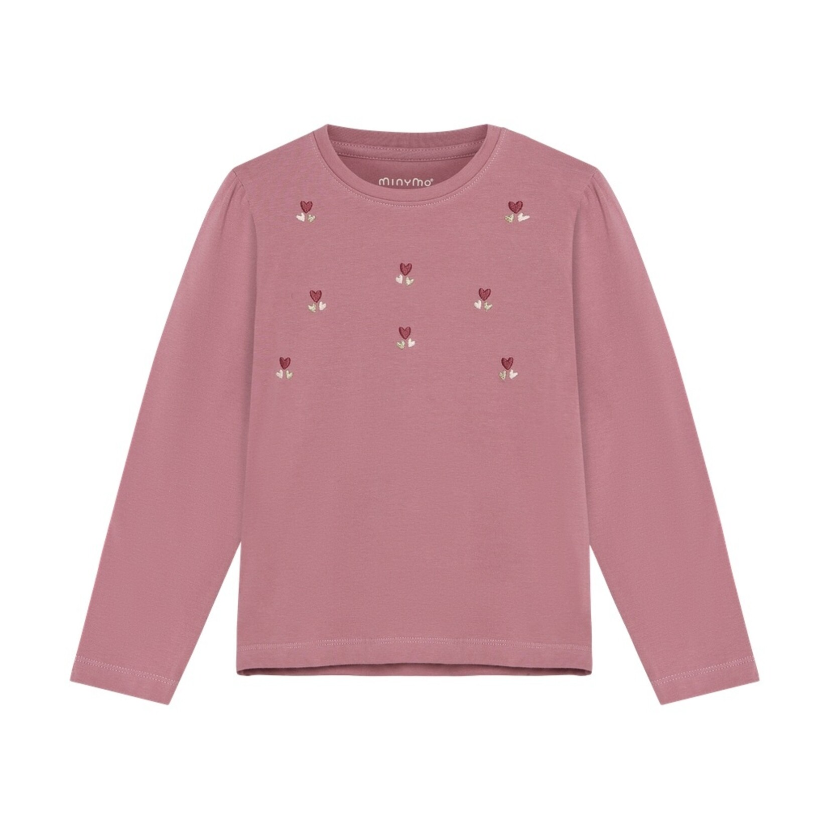 Minymo MINYMO - T-shirt à manches longues rose foncé avec broderies coeurs et épaules légèrement bouffantes