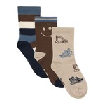 Minymo MINYMO -  Lot de 3 paires de chaussettes 'Beige, brun et bleu - Tracteurs, sourire et lignées'