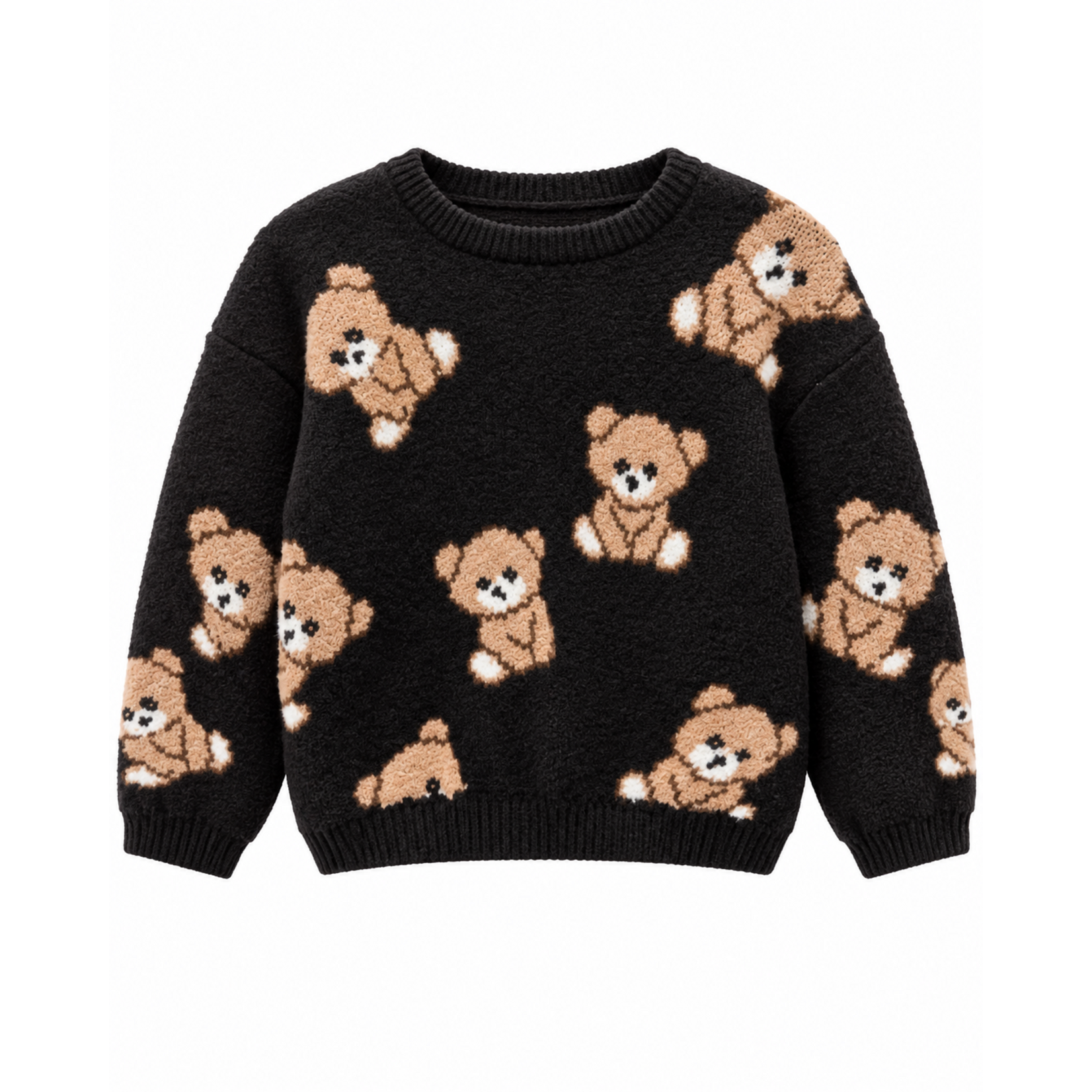 Mandarine & Co. MANDARINE & CO. - Black knit-style sweater with a beige teddy bear pattern