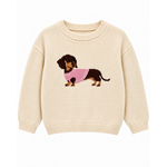 Mandarine & Co. MANDARINE & CO. - Cream-white, lightweight knit-style sweater featuring a dachshund dog