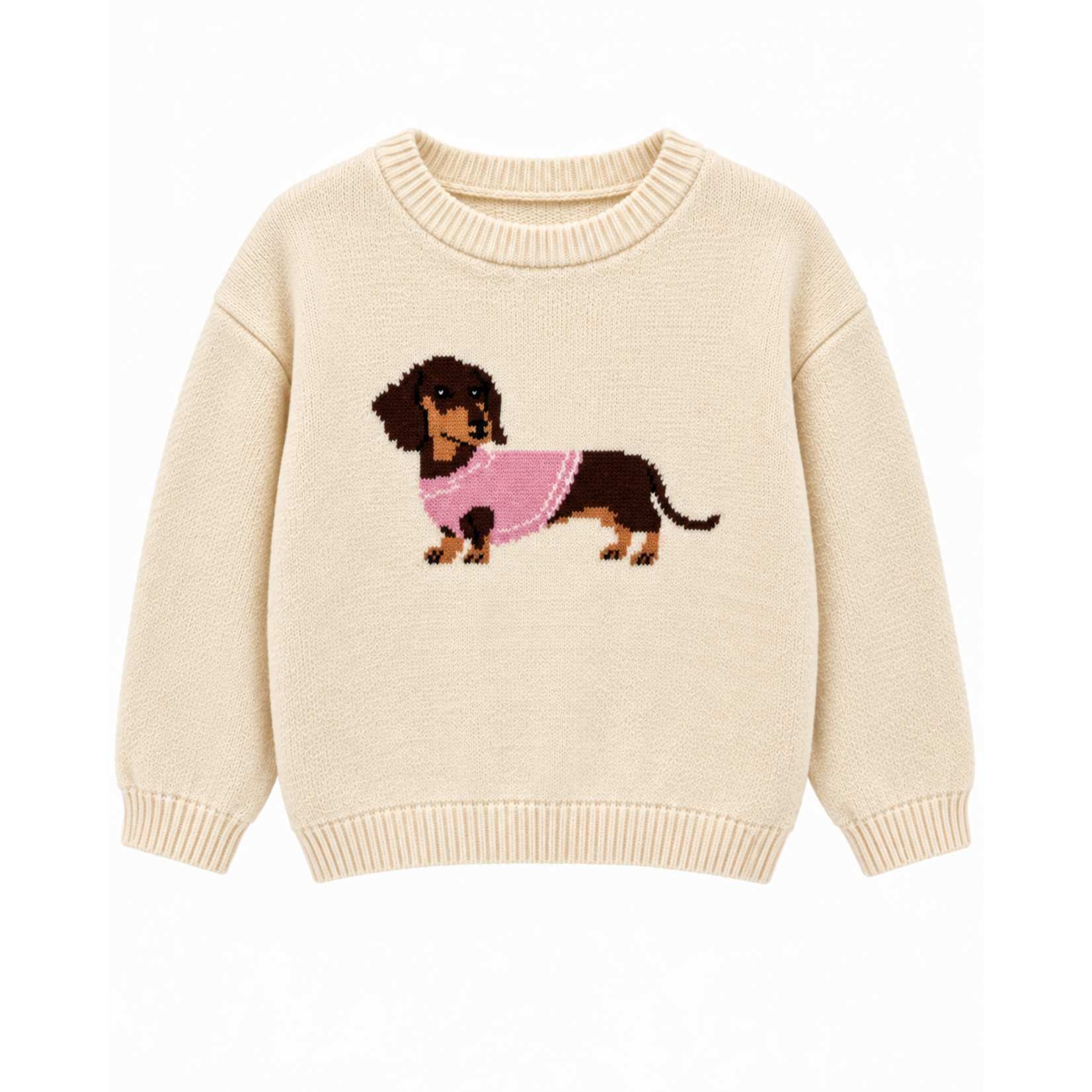 Mandarine & Co. MANDARINE & CO. - Cream-white, lightweight knit-style sweater featuring a dachshund dog