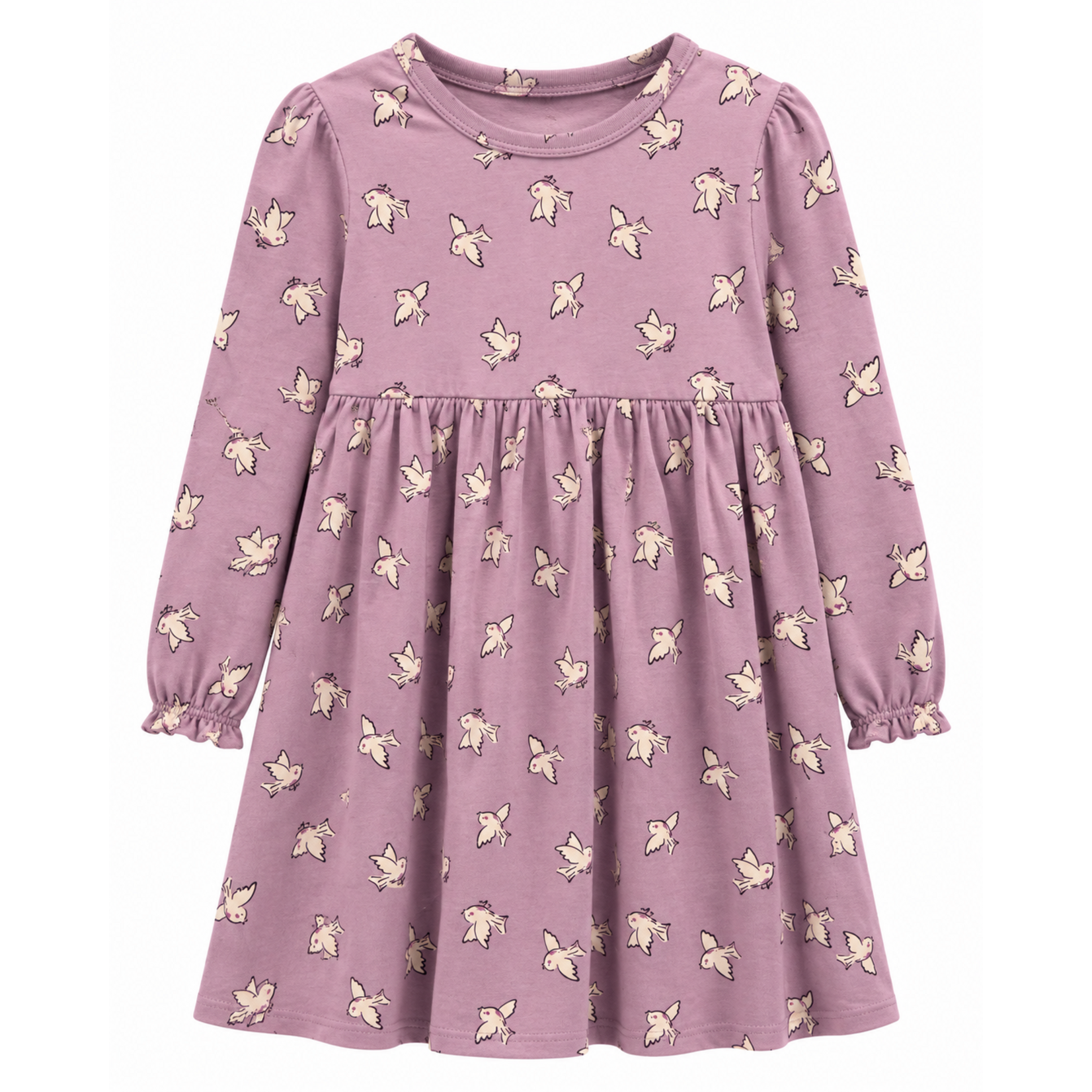 Mandarine & Co. MANDARINE & CO. - Robe à manches longues rose mauve avec imprimé de colombes
