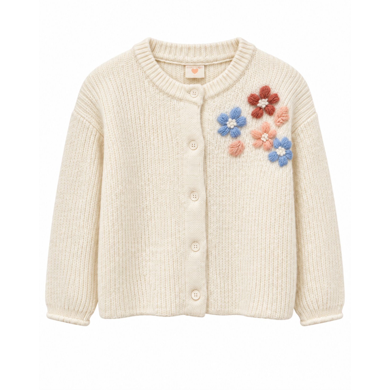 Mandarine & Co. MANDARINE & CO. - White knit cardigan with pastel floral embroidery