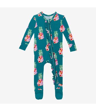 Posh Peanut Ananans Ruffled Footie Zippered One Piece