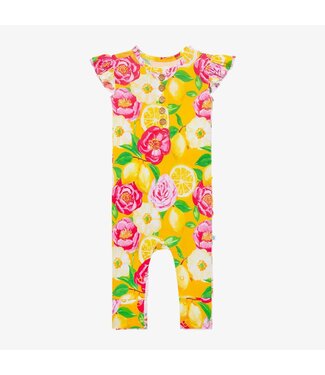 Posh Peanut Annika Ruffled Capsleeve Henley Romper