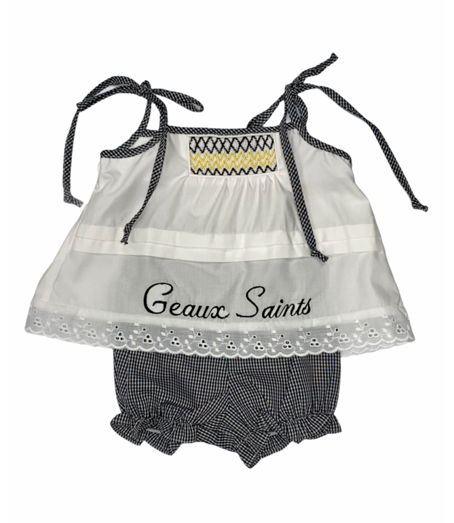Saints Smocked Geo Girls Bloomerset