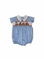 LuLu BeBe Blue Smocked Christmas Boy Bubble