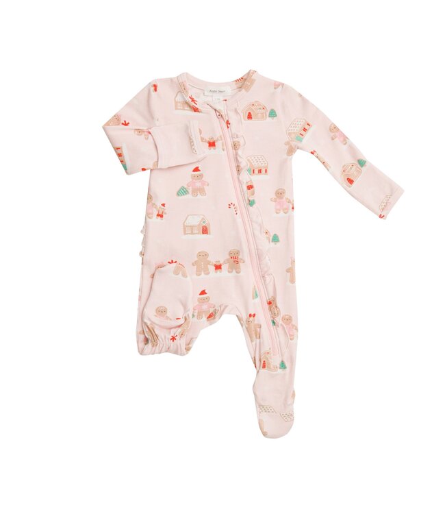 Pink Gingerbread Ruffle Zippered Footie
