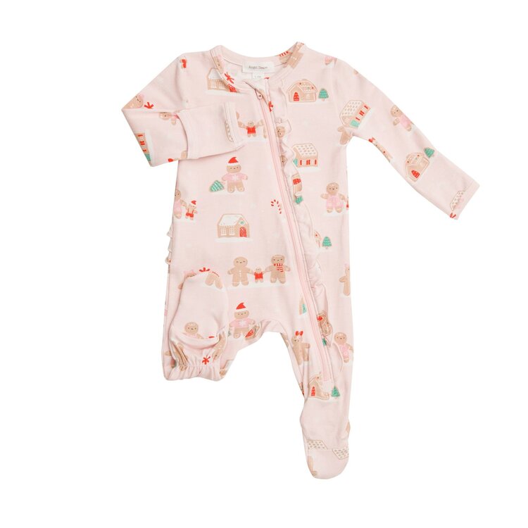 Angel Dear Pink Gingerbread Ruffle Zippered Footie