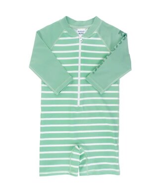 RuffleButts + RuggedButts Sage Stripe Rash Guard Bodysuit