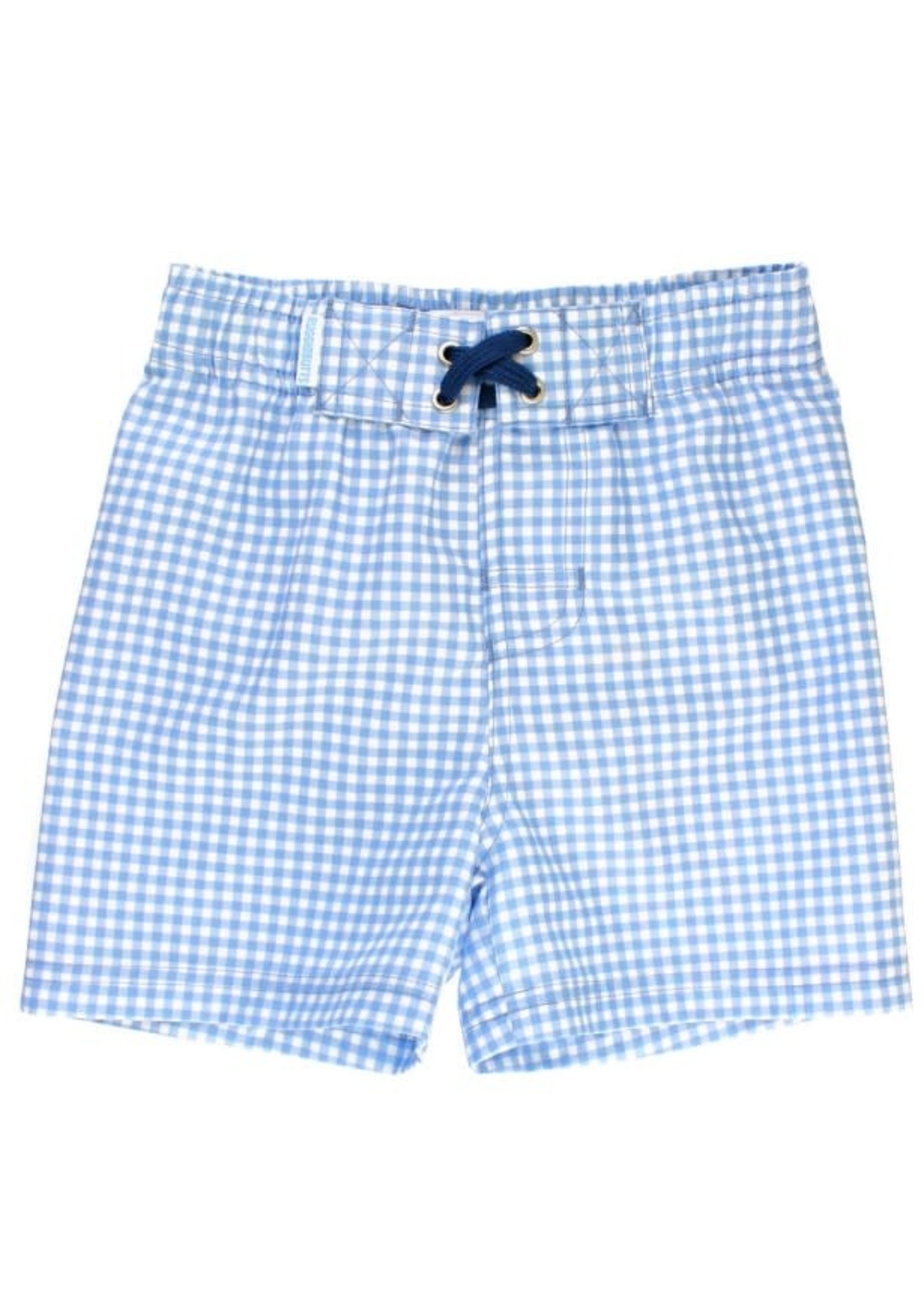 Rufflebutts Cornflower Blue Gingham Swim Trunks