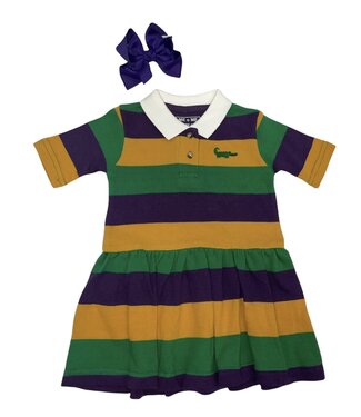 MeMes Mardi Gras White Collared Drop Waist Striped Dress