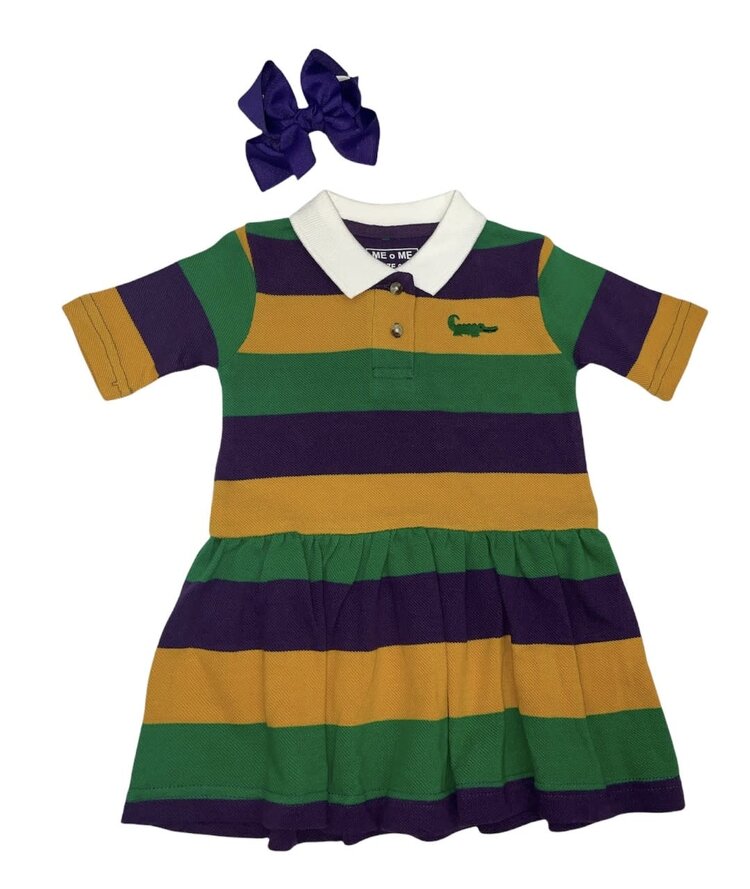 MeMes Mardi Gras White Collared Drop Waist Striped Dress