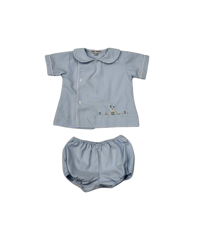 Blue Bunny Embroidered Diaper Set