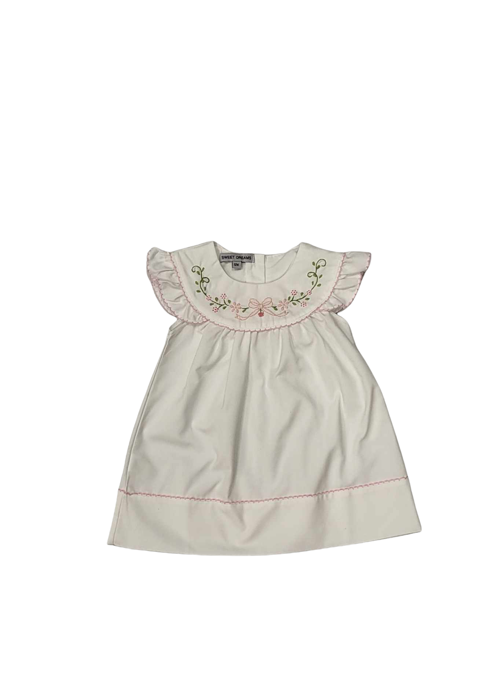 Sweet Dreams White Dress Embroidered Spring Bow Collar