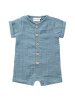 City Mouse Teal Muslin Short Button Romper