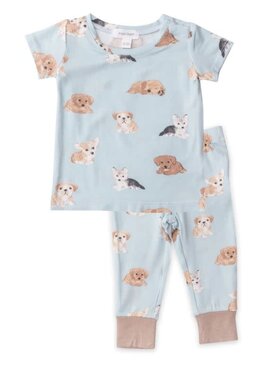 Angel Dear Soft Puppies Blue Short Sleeve Loungewear Set