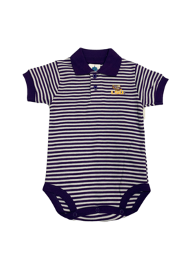 Creative Knitwear LSU - Purple/White Striped Polo Bodysuit - 461