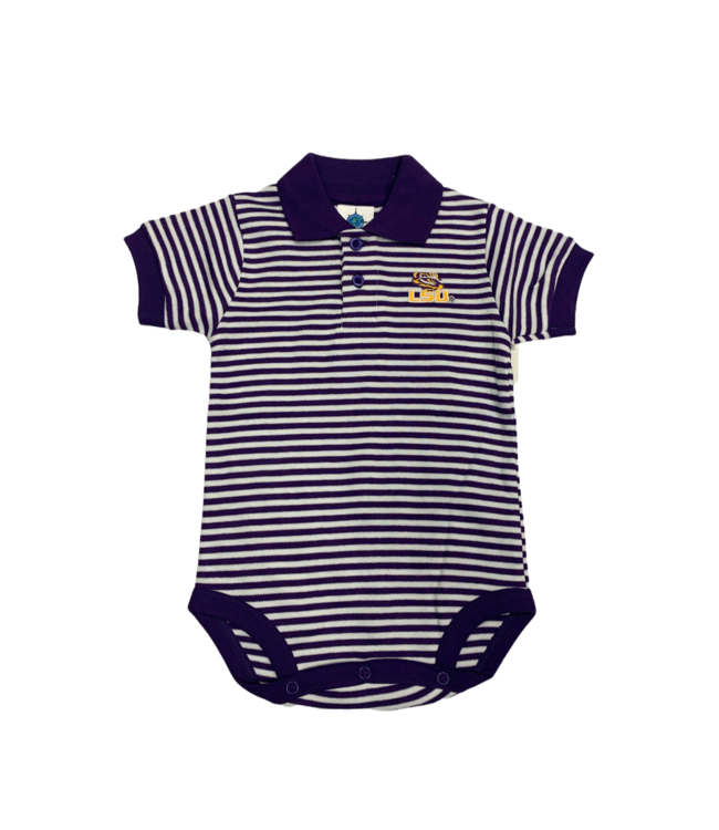 LSU - Purple/White Striped Polo Bodysuit - 461