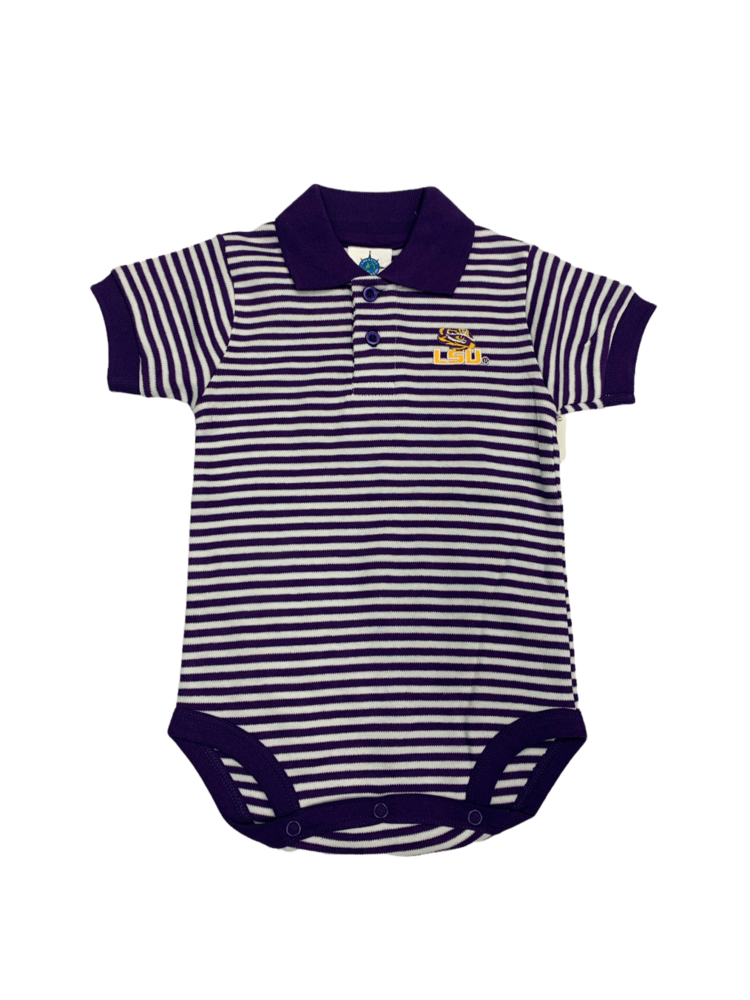 Creative Knitwear LSU - Purple/White Striped Polo Bodysuit - 461