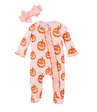 MudPie Pumpkin Print Sleeper and Headband