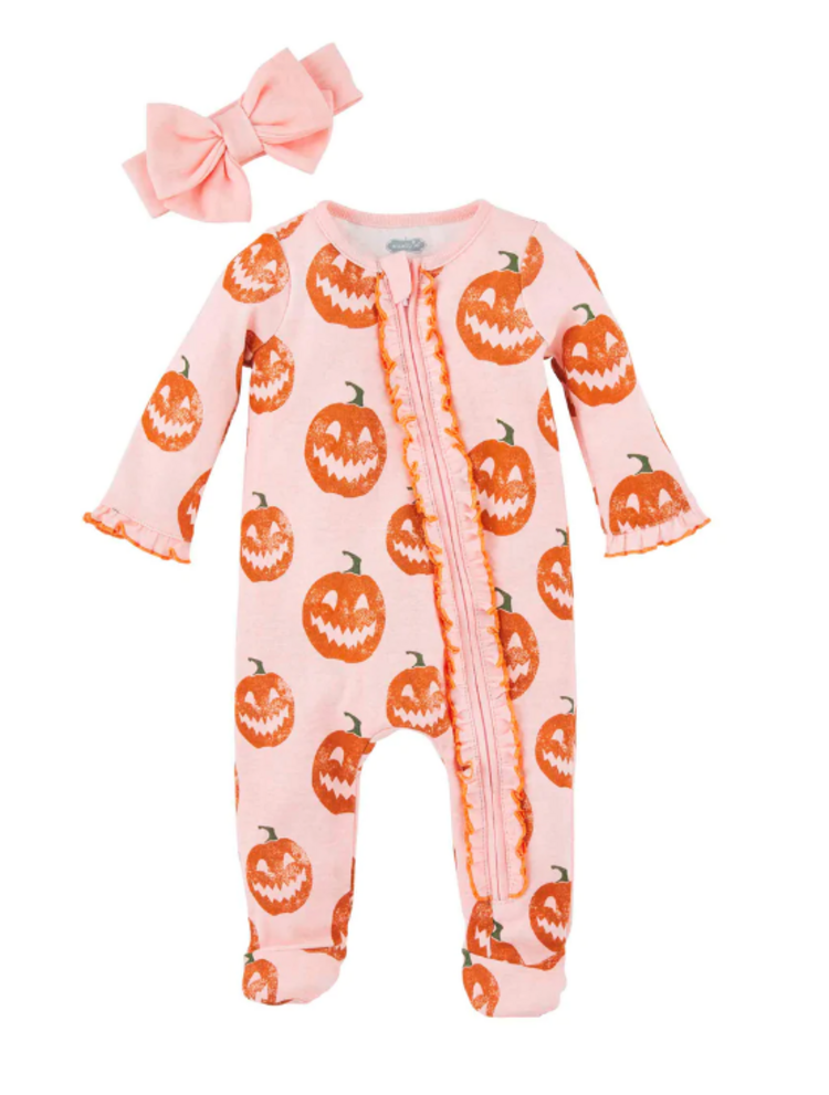 MudPie Pumpkin Print Sleeper and Headband