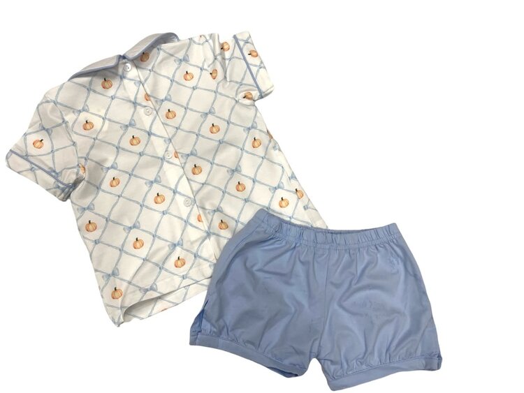 Cypress Row Pumpkin Trellis Collared Bubble Short Set