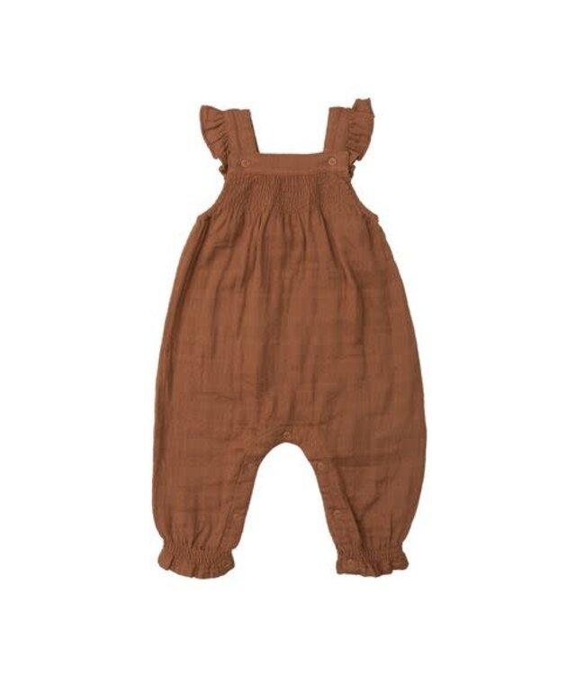 Muslin Caramel Cafe Smocked Coverall