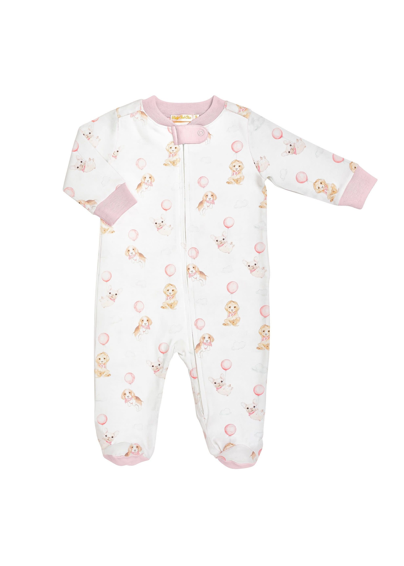 Baby Club Chic Cute Puppies Pink Zipped Footie