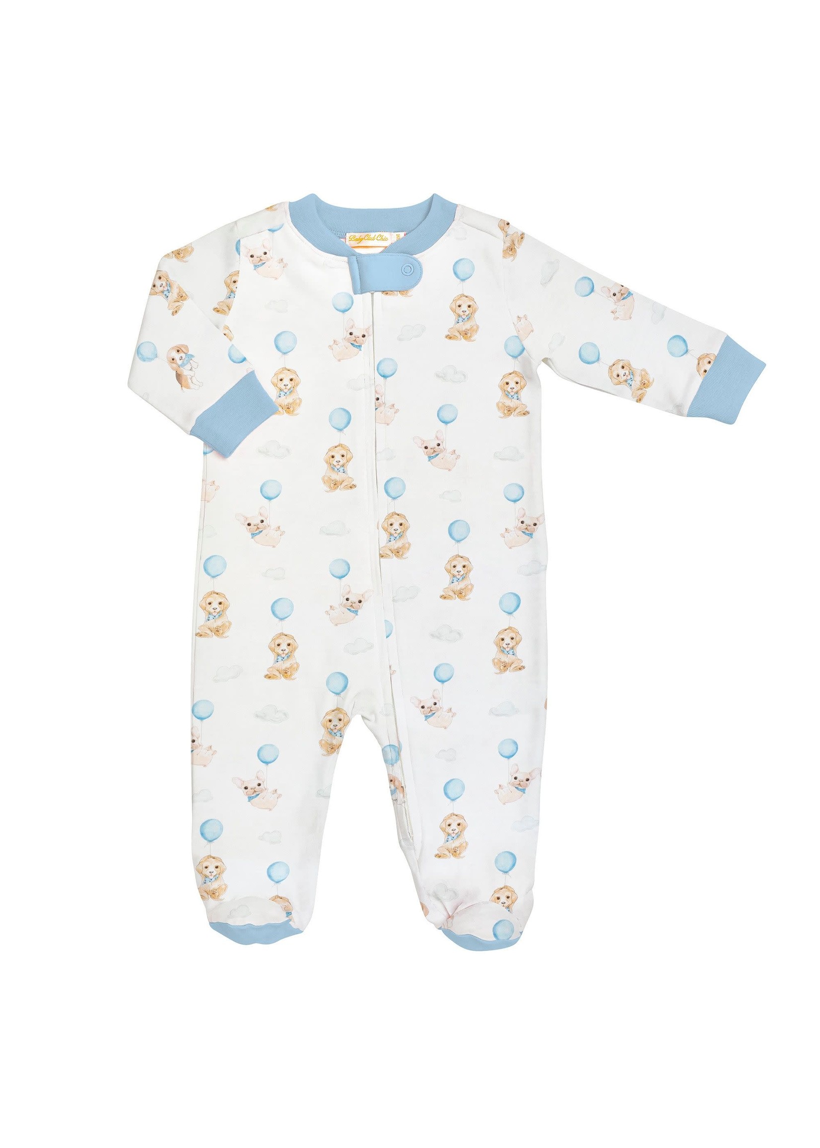 Baby Club Chic Cute Puppies Blue Zipped Footie