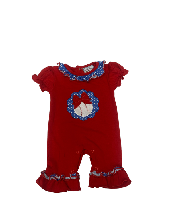 Baseball Applique Girls Romper