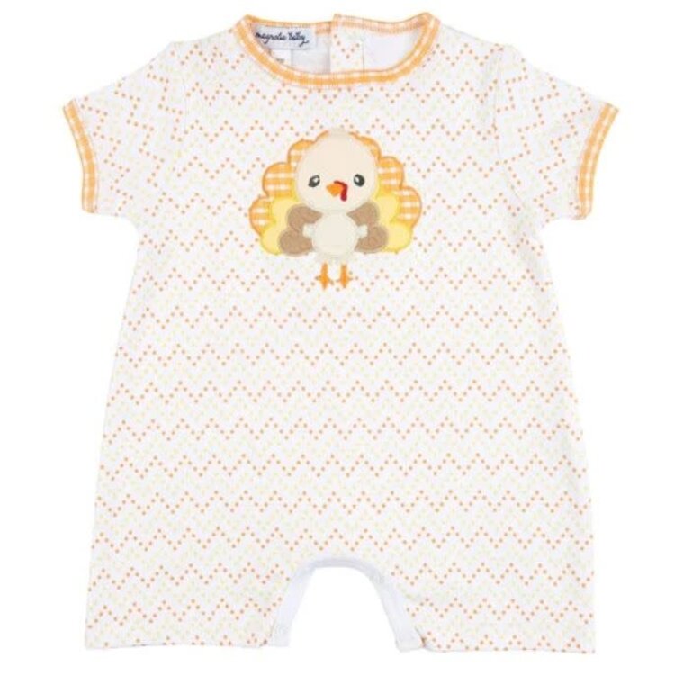 Magnolia Baby Little Gobbler Applique Short Playsuit