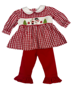 Delaney Santa and Frosty Red Gingham Girls Pant Set