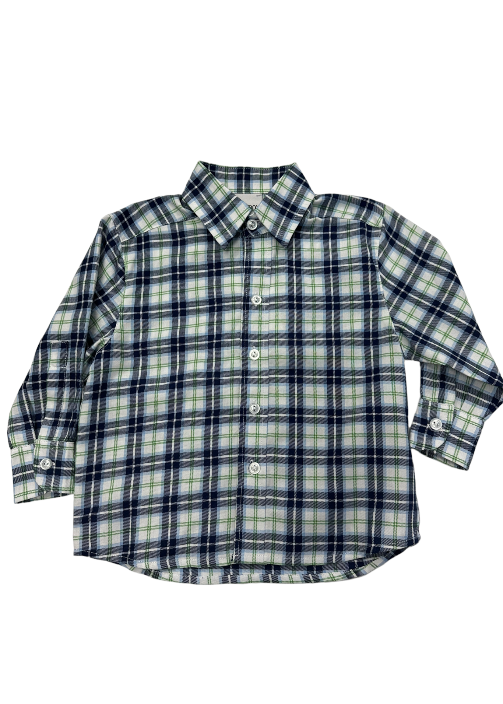 Delaney Boys Navy/Green Plaid Long Sleeve Button Shirt