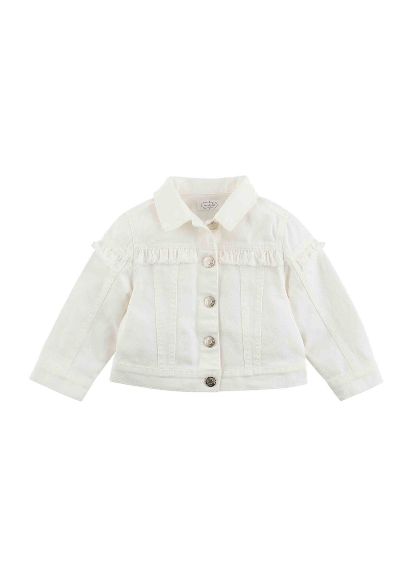 MudPie White Denim Ruffle Jacket