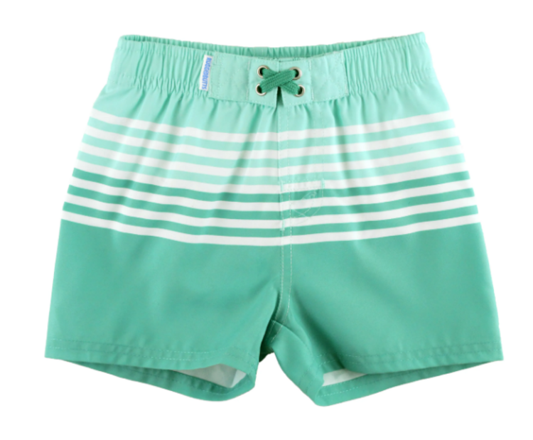 RuffleButts + RuggedButts Ocean Teal Stripe Swim Trunks