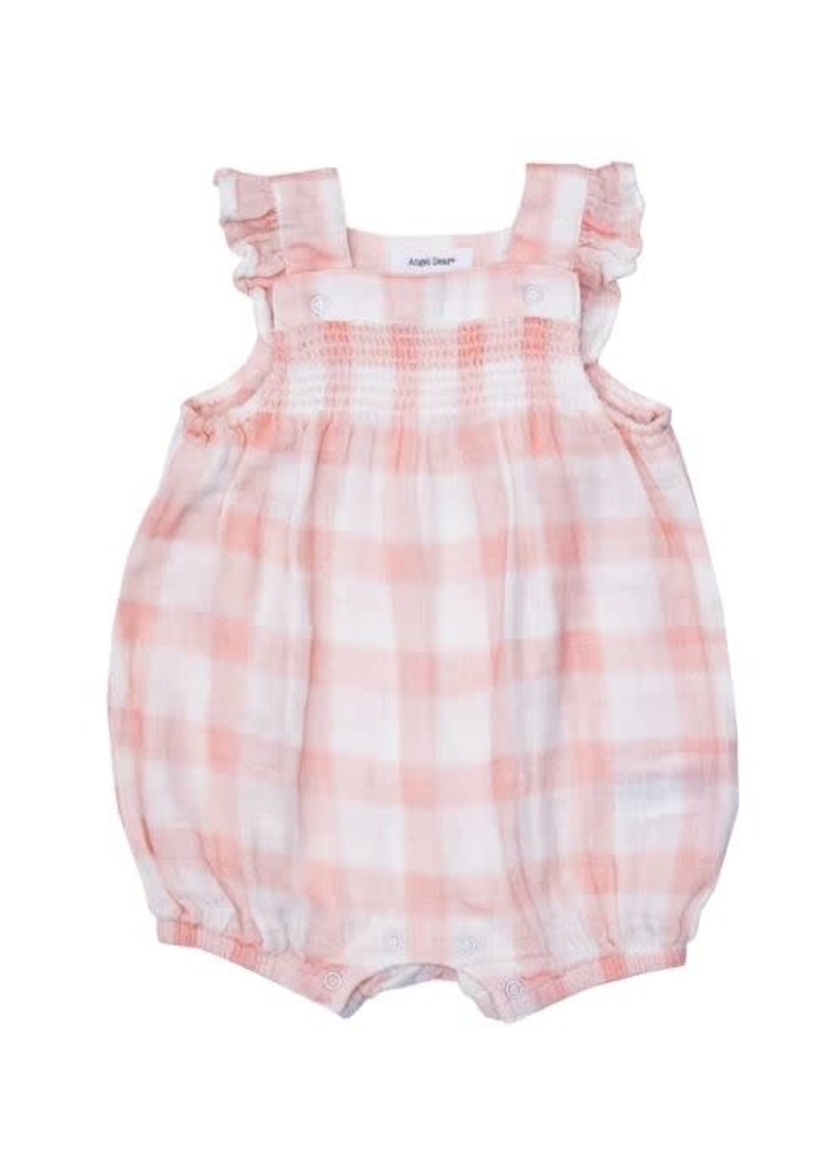 Angel Dear Painted Gingham Pink Smocked Overall Shortie