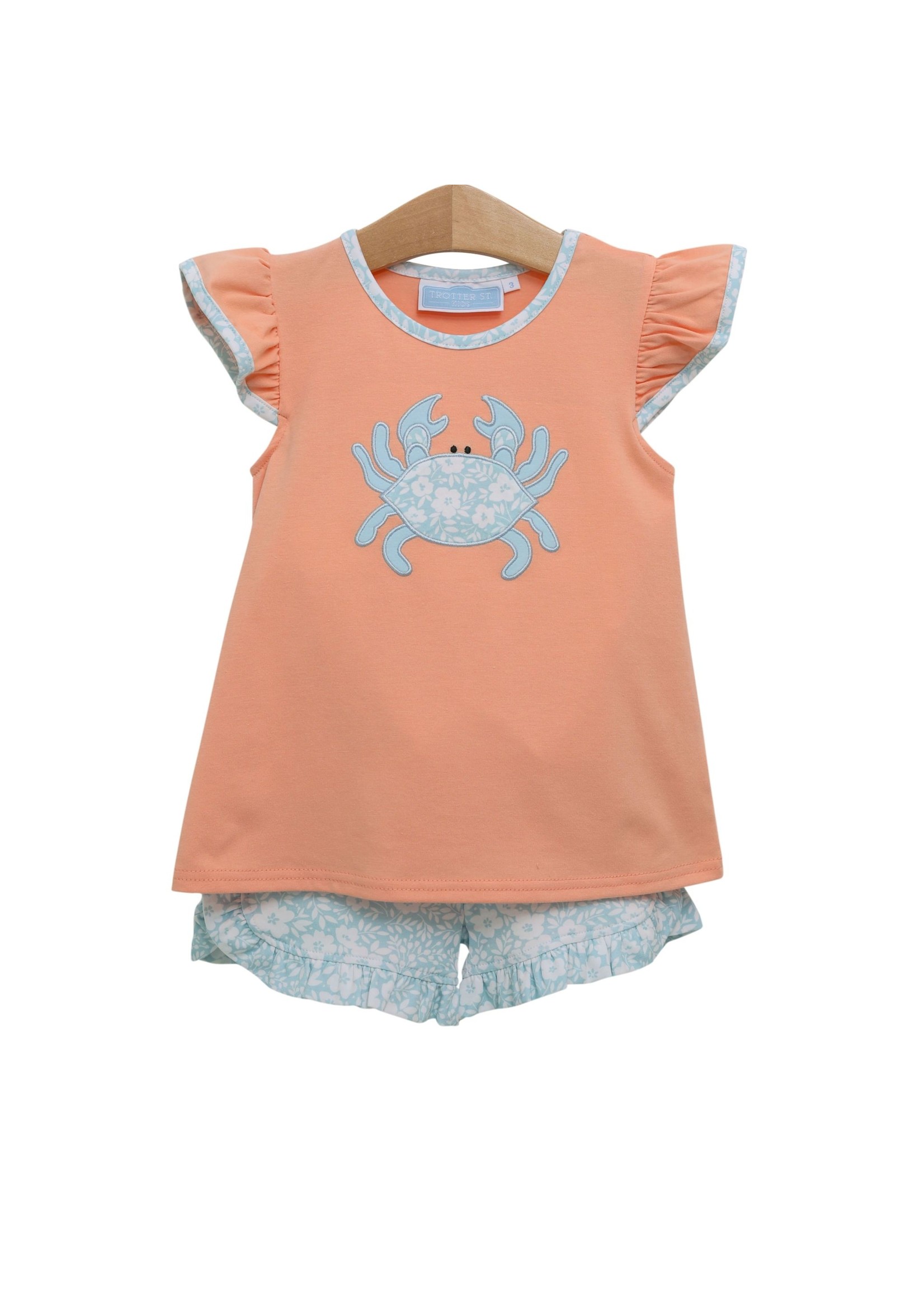 Trotter Street Crab Applique Ruffle Short Set