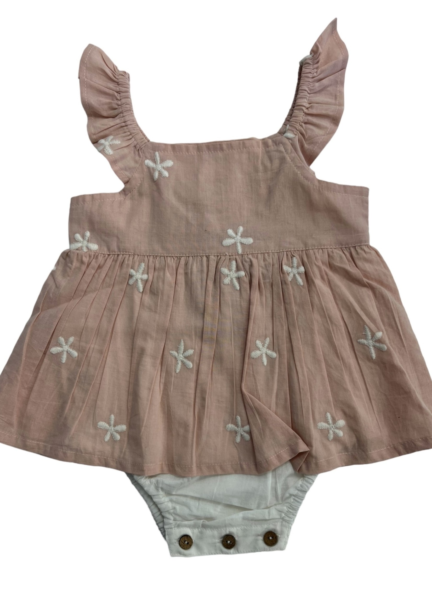 Yo Baby Cotton Woven Pink Floral Baby Romper