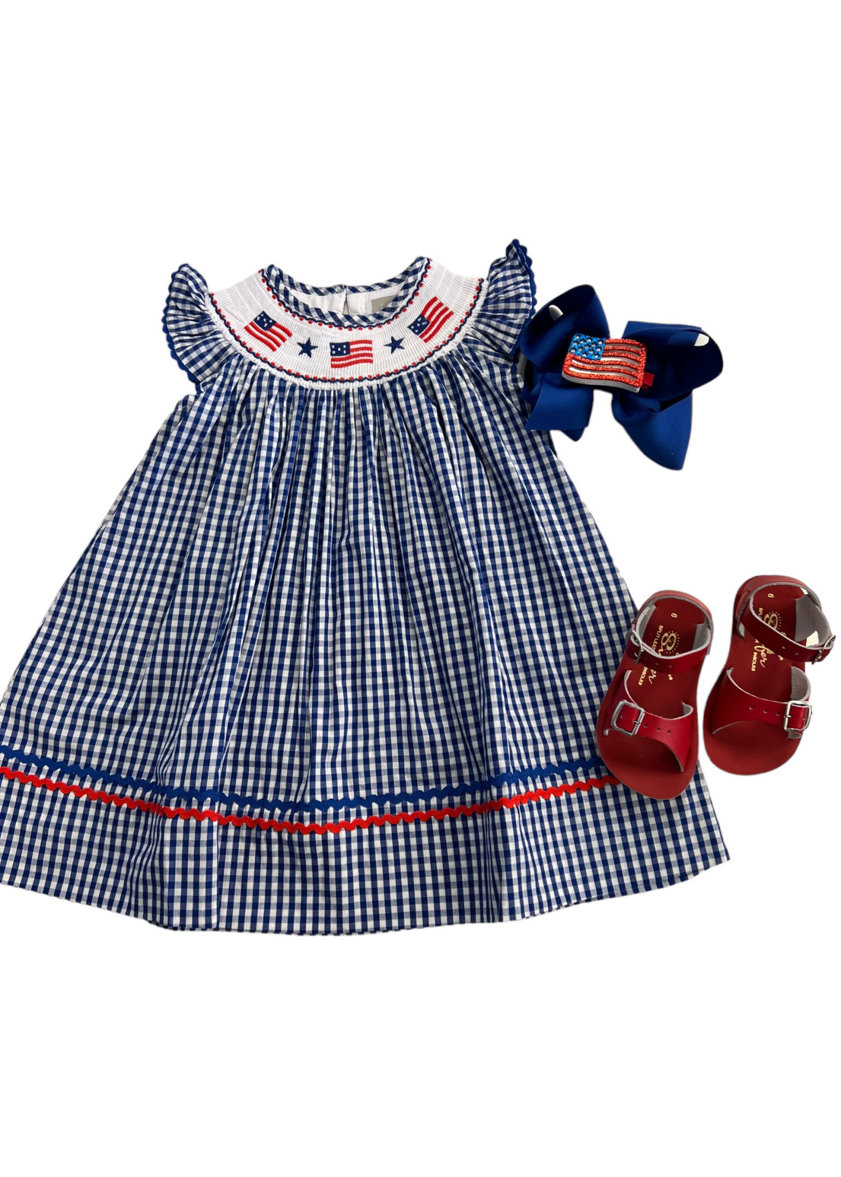 Lil Cactus American Flag Smocked Bishop Dress