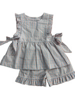 Delaney Pink/Blue Check Top w/ Bows and Short Set