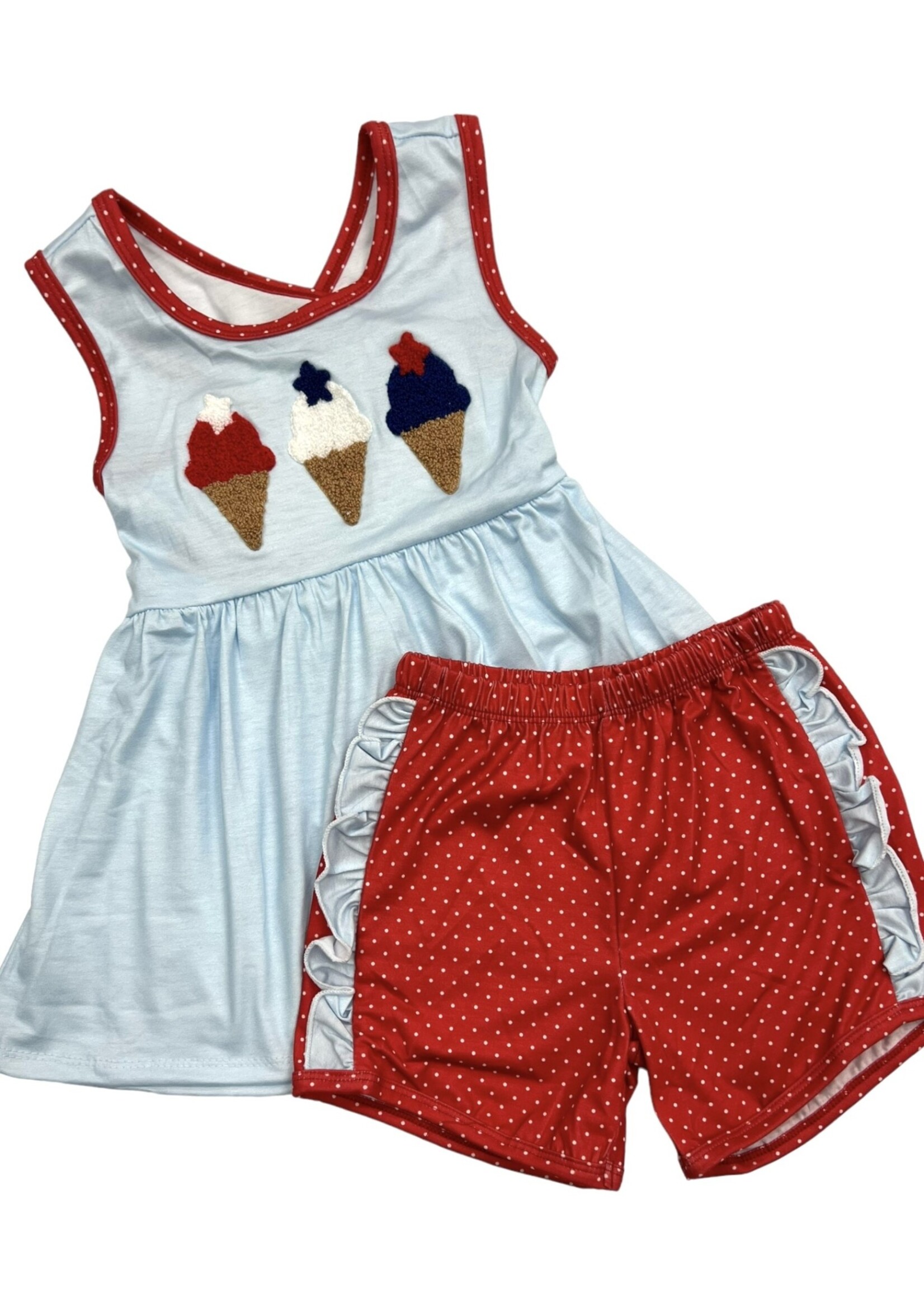 Sweet Southern Oaks French Knot Patriotic Ice Cream Girl Short Set