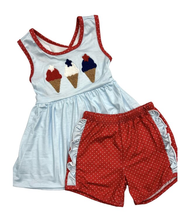 French Knot Patriotic Ice Cream Girl Short Set