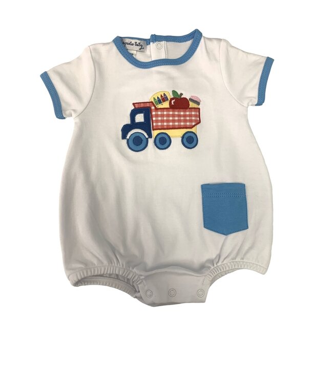 School Ready Applique Short Sleeve Boy Bubble