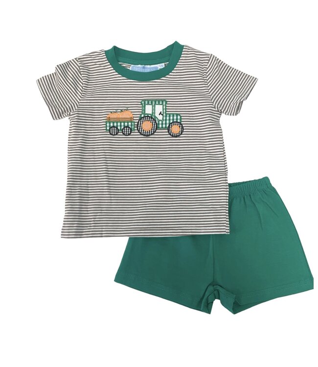 Tractor Pumpkin Applique Short Set